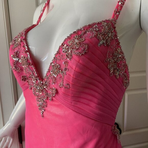 MORI LEE Vintage Y2K Pink Sequin Beaded Formal Maxi Dress Train Fairy Size 11/12 - Picture 4 of 16